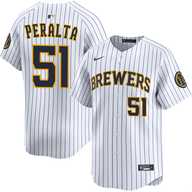Men's Milwaukee Brewers #51 Freddy Peralta White Alternate Limited Stitched Baseball Jersey